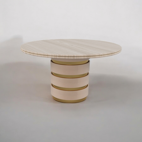 Serena round dining table - brass/leather