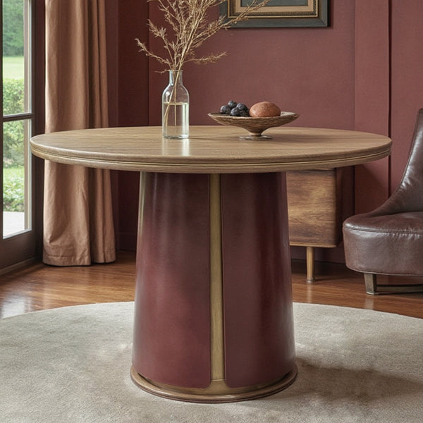 Serena Tapered Dining Table - brass/leather