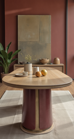 Serena Tapered Dining Table - brass/leather