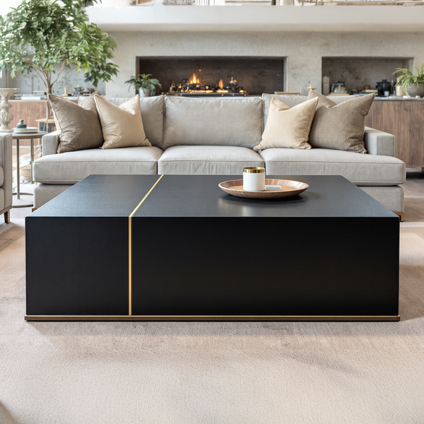 Waterfall 2 Large Square Cocktail Table Leather wrapped Olive & Wool — free download