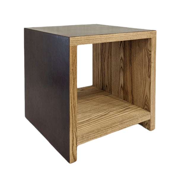 Waterfall Side Table with Shelf - Leather Case